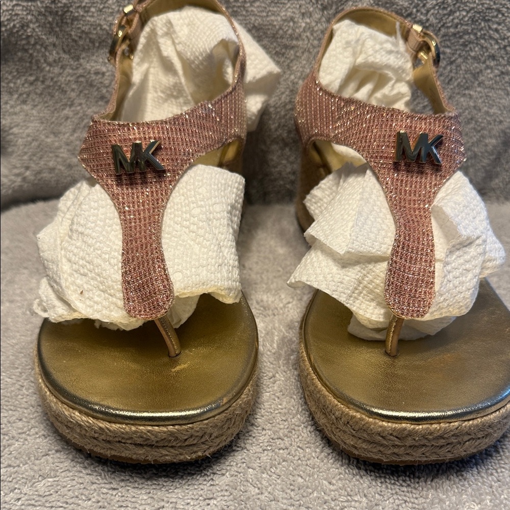 Michael Kors Pink and Gold Wedge Sandals